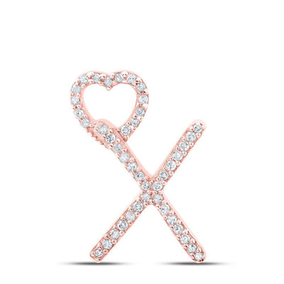 10k Rose Gold 0.99gms 0.13CTW Natural Diamond Initial "X" Heart Pendant Charm - Elite Jewelers - Charms & Pendants