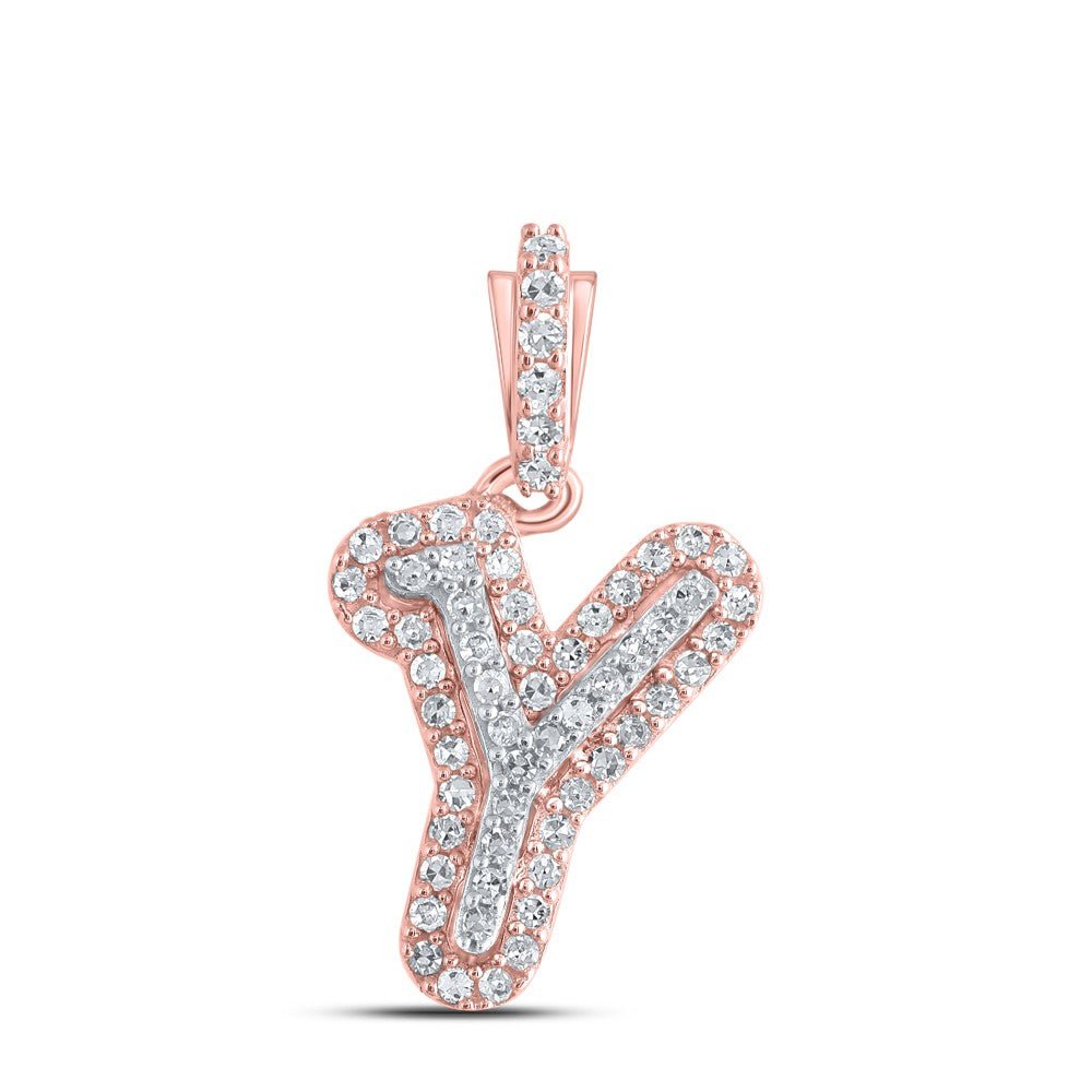 10k Rose Gold 0.99gms 0.15CTW Natural Diamond Initial "Y" Letter Pendant Charm - Elite Jewelers - Charms & Pendants