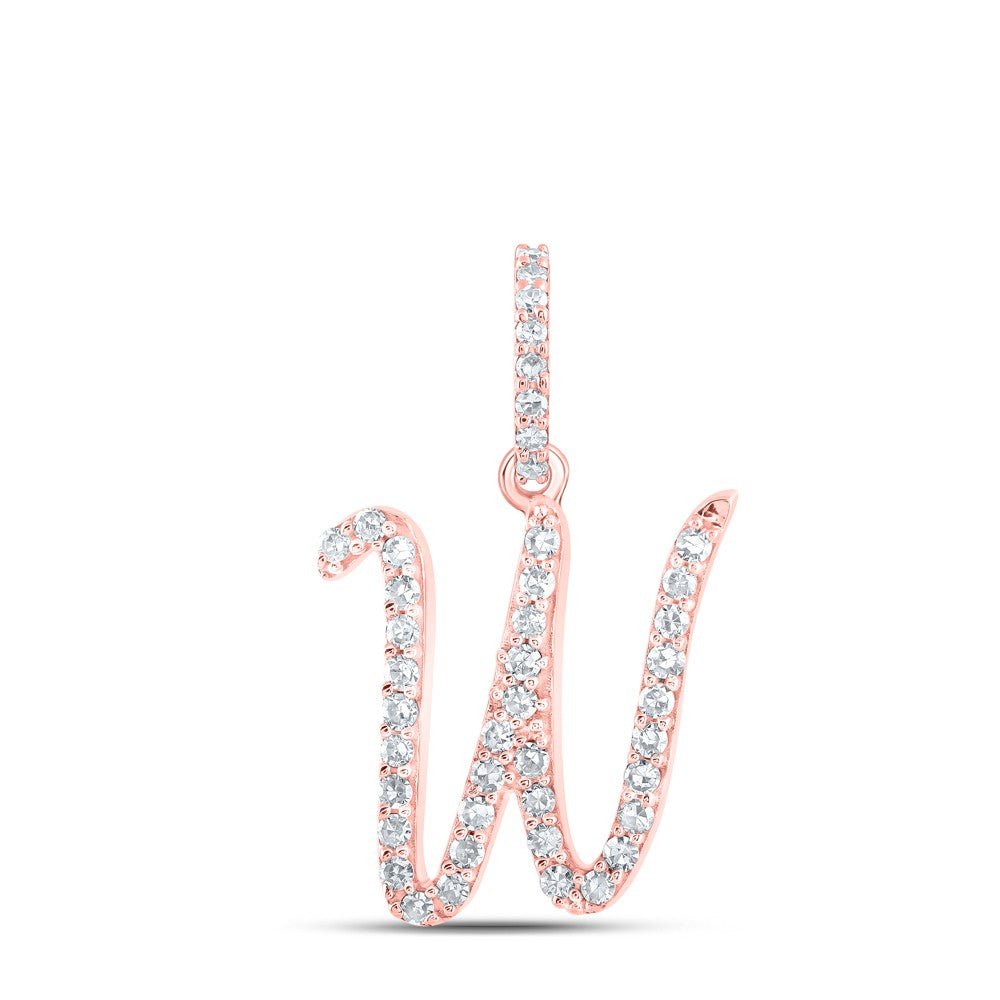 10k Rose Gold 0.9gms 0.17CTW Natural Diamond Initial "W" Letter Pendant Charm - Elite Jewelers - Charms & Pendants