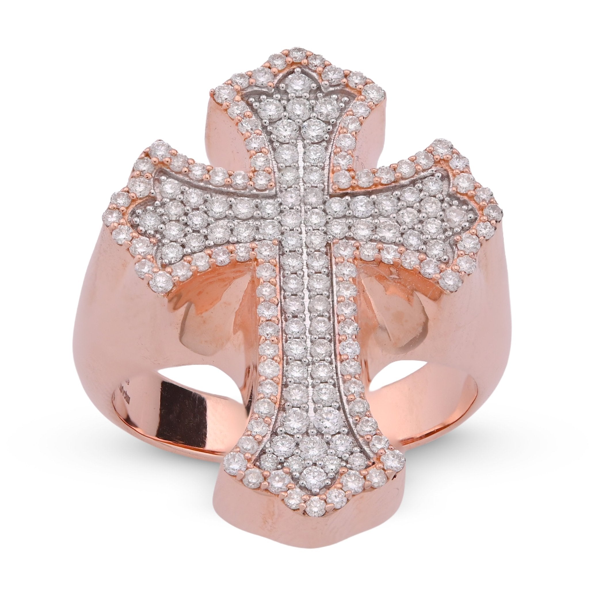 10K Rose Gold 1.01CT Natural DIamond Cross Men Pinky Ring - Elite Jewelers - Rings