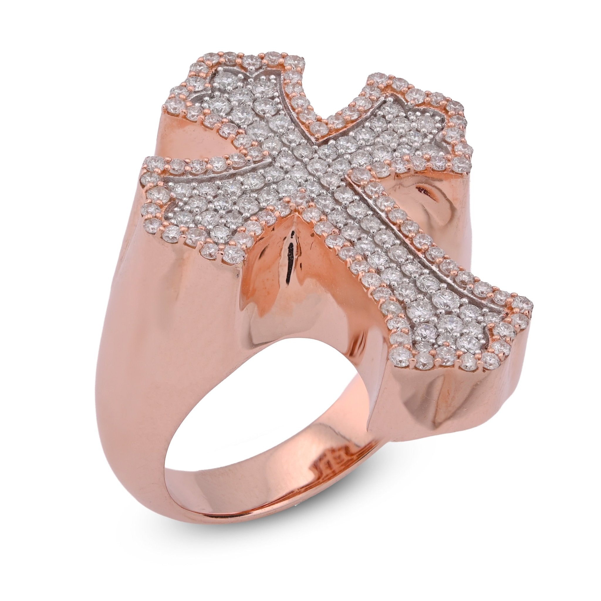 10K Rose Gold 1.01CT Natural DIamond Cross Men Pinky Ring - Elite Jewelers - Rings