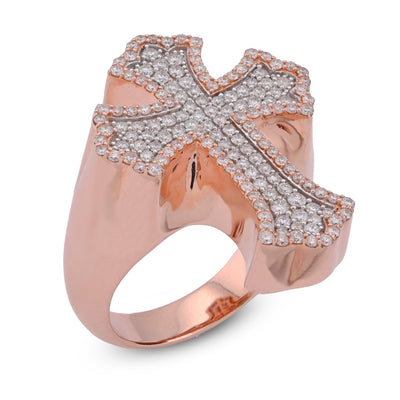 10K Rose Gold 1.01CT Natural DIamond Cross Men Pinky Ring - Elite Jewelers - Rings