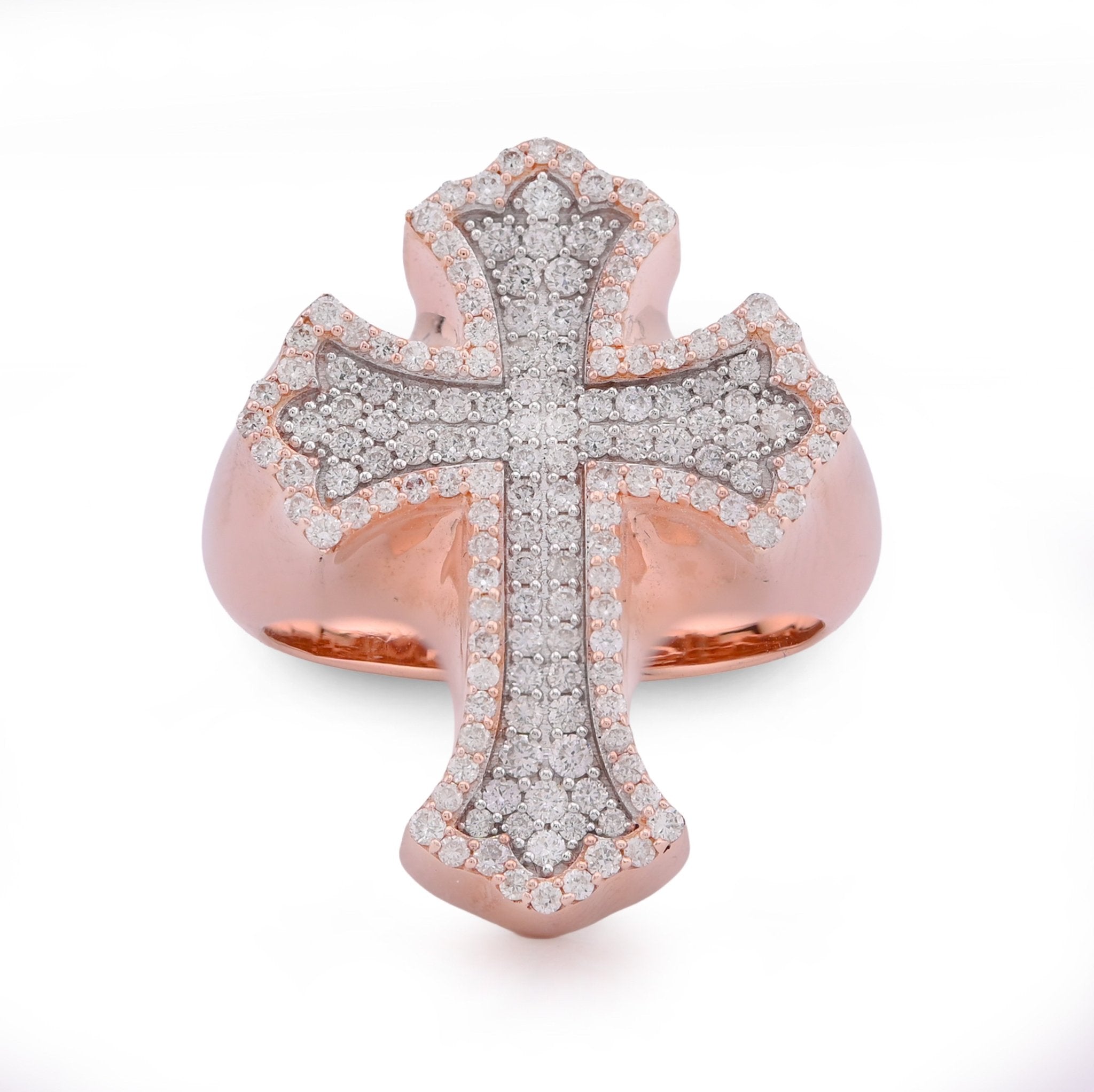 10K Rose Gold 1.01CT Natural DIamond Cross Men Pinky Ring - Elite Jewelers - Rings