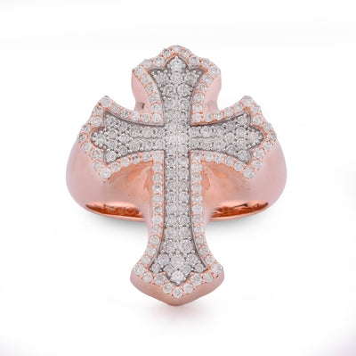 10K Rose Gold 1.01CT Natural DIamond Cross Men Pinky Ring - Elite Jewelers - Rings