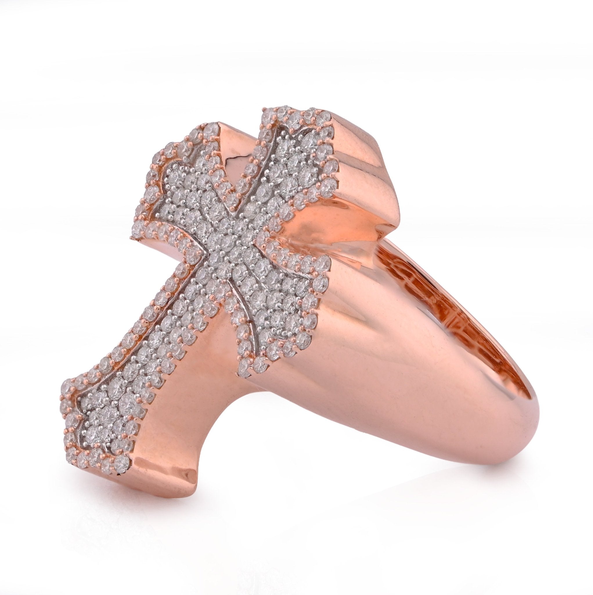 10K Rose Gold 1.01CT Natural DIamond Cross Men Pinky Ring - Elite Jewelers - Rings