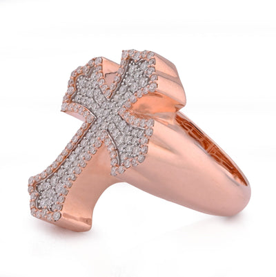 10K Rose Gold 1.01CT Natural DIamond Cross Men Pinky Ring - Elite Jewelers - Rings