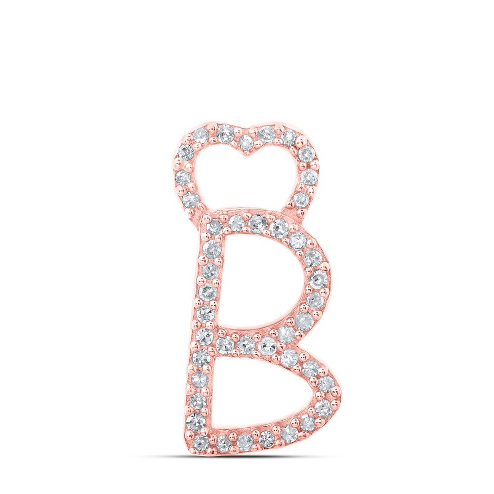 10k Rose Gold 1.02gms 0.13CTW Natural Diamond Initial "B" Heart Pendant Charm - Elite Jewelers - Charms & Pendants