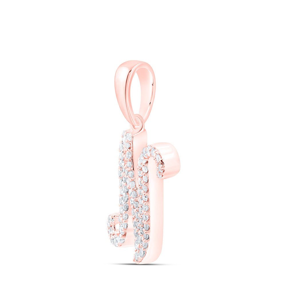 10k Rose Gold 1.05gms 0.17CTW Natural Diamond Initial "N" Letter Pendant Charm - Elite Jewelers - Charms & Pendants
