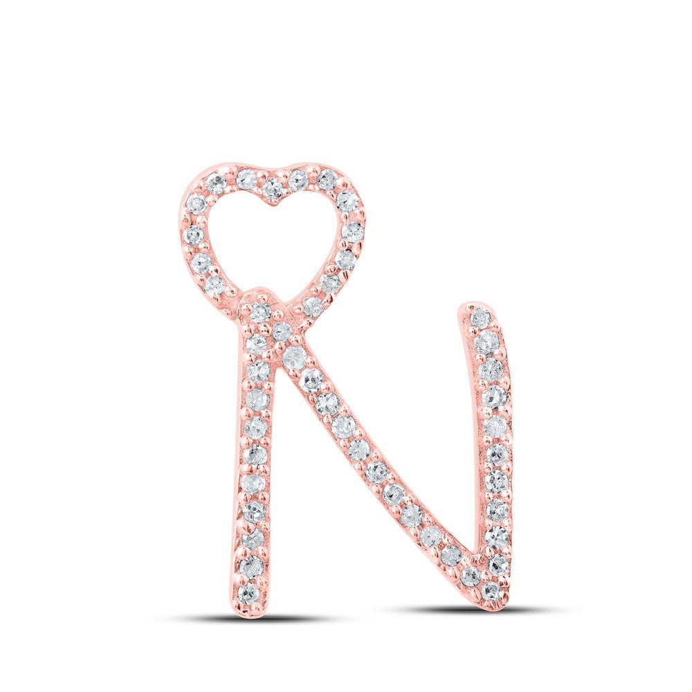 10k Rose Gold 1.07gms 0.15CTW Natural Diamond Initial "N" Heart Pendant Charm - Elite Jewelers - Charms & Pendants