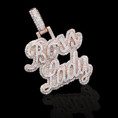 10k Rose Gold 1.12CTW Natural Diamond "Boss Lady" Pendant 8.2gms Womens Charm - Elite Jewelers - Charms & Pendants