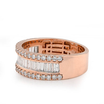 10K Rose Gold 1.15CT Natural Baguette Centre Row Men Diamond Band - Elite Jewelers - Rings