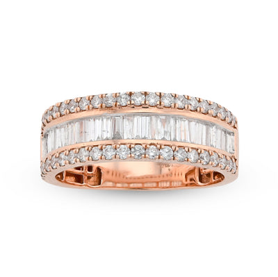10K Rose Gold 1.15CT Natural Baguette Centre Row Men Diamond Band - Elite Jewelers - Rings