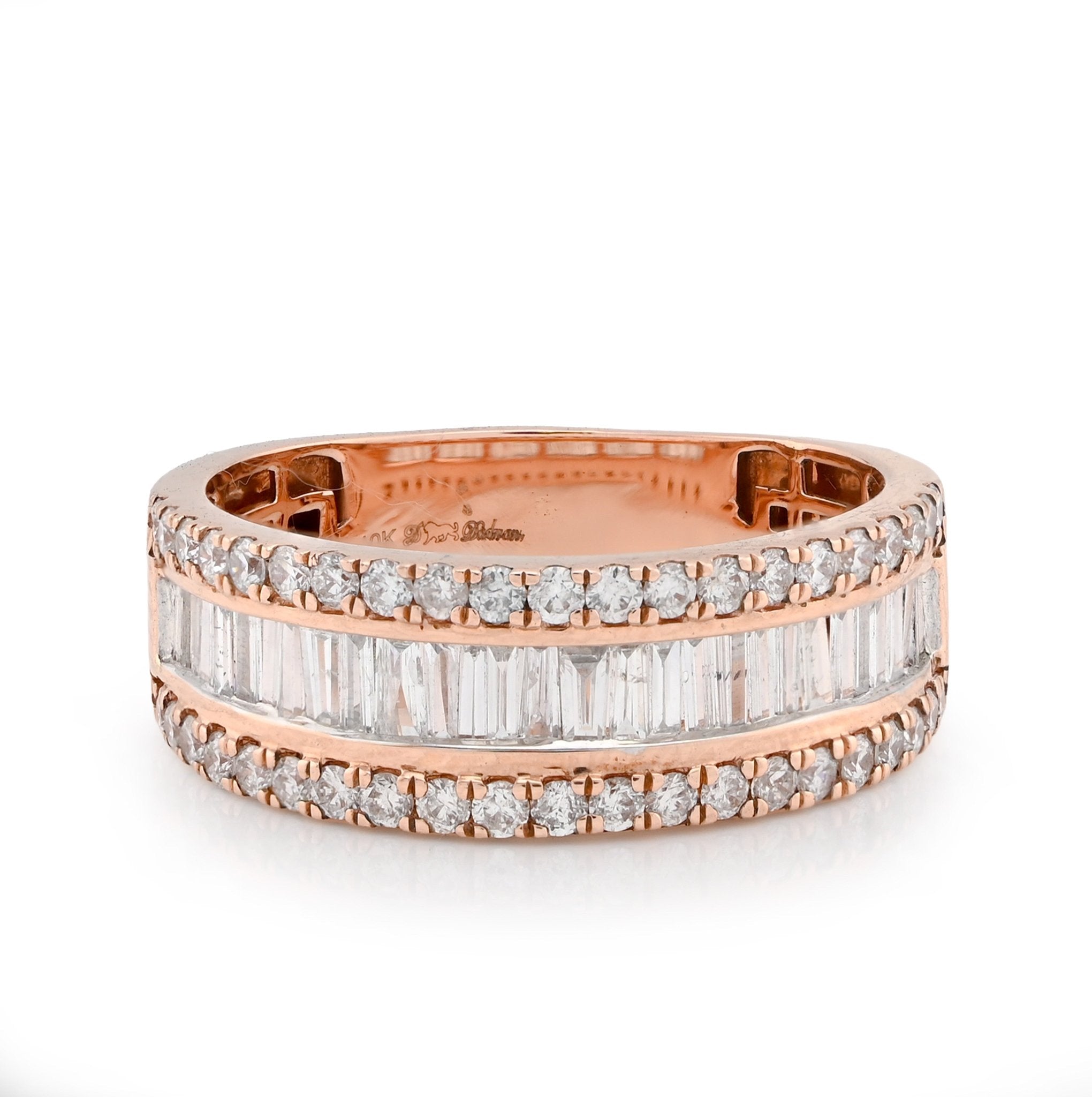 10K Rose Gold 1.15CT Natural Baguette Centre Row Men Diamond Band - Elite Jewelers - Rings