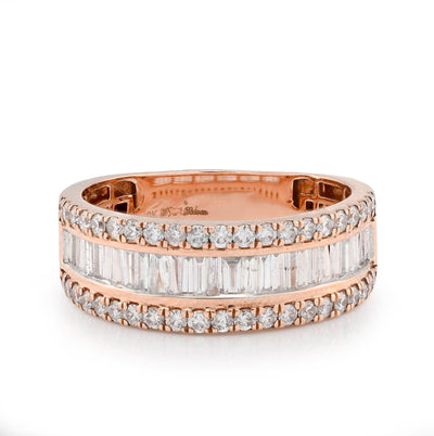 10K Rose Gold 1.15CT Natural Baguette Centre Row Men Diamond Band - Elite Jewelers - Rings