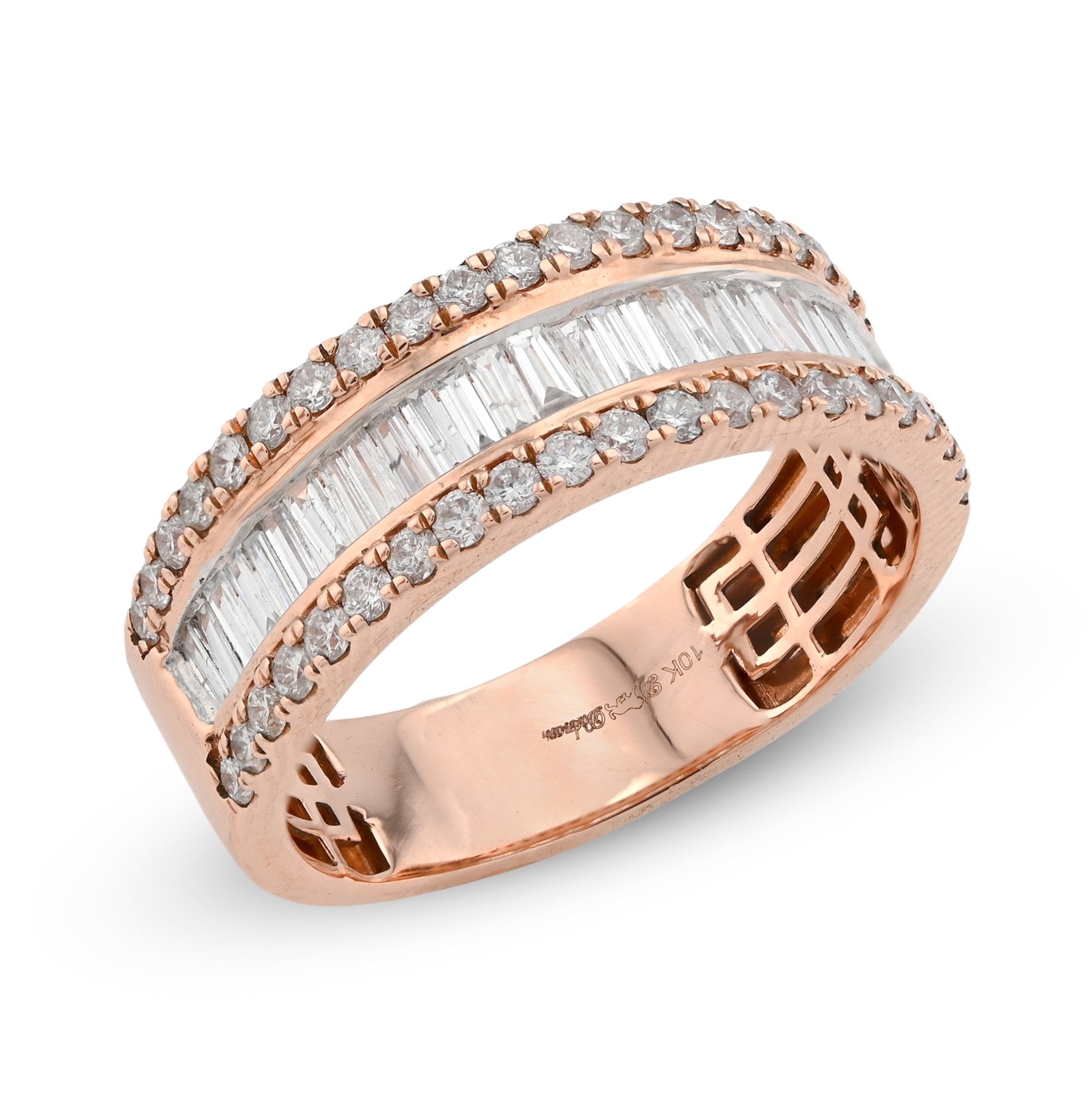 10K Rose Gold 1.15CT Natural Baguette Centre Row Men Diamond Band - Elite Jewelers - Rings