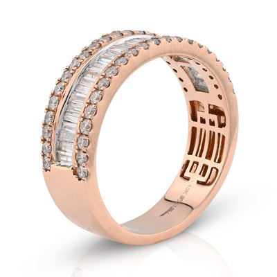 10K Rose Gold 1.15CT Natural Baguette Centre Row Men Diamond Band - Elite Jewelers - Rings