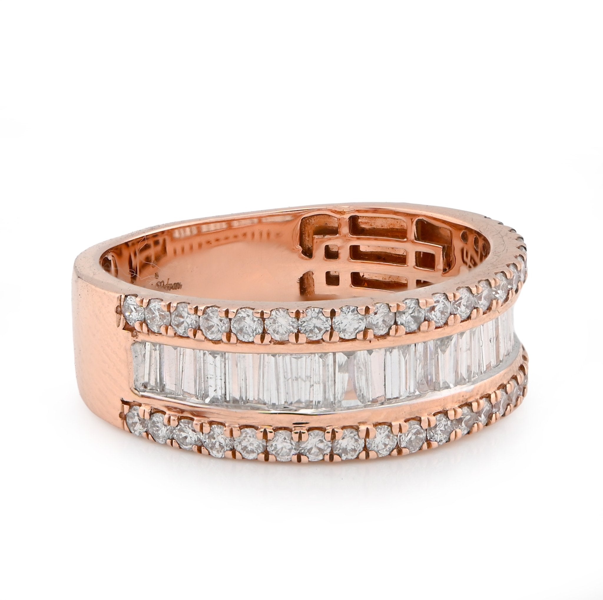10K Rose Gold 1.15CT Natural Baguette Centre Row Men Diamond Band - Elite Jewelers - Rings