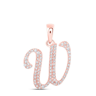 10k Rose Gold 1.19gms 0.18CTW Natural Diamond Initial "W" Letter Pendant Charm - Elite Jewelers - Charms & Pendants