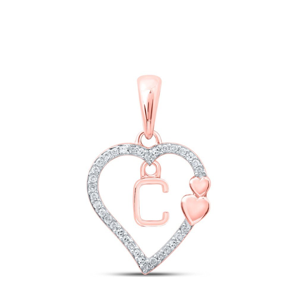 10k Rose Gold 1.21gms 0.1CTW Natural Diamond Initial "C" Heart Pendant Charm - Elite Jewelers - Charms & Pendants
