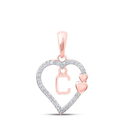 10k Rose Gold 1.21gms 0.1CTW Natural Diamond Initial "C" Heart Pendant Charm - Elite Jewelers - Charms & Pendants