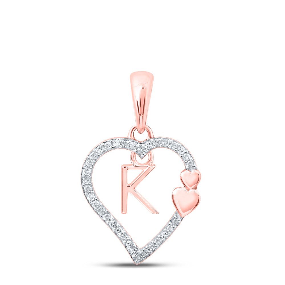 10k Rose Gold 1.21gms 0.1CTW Natural Diamond Initial "K" Heart Pendant Charm - Elite Jewelers - Charms & Pendants