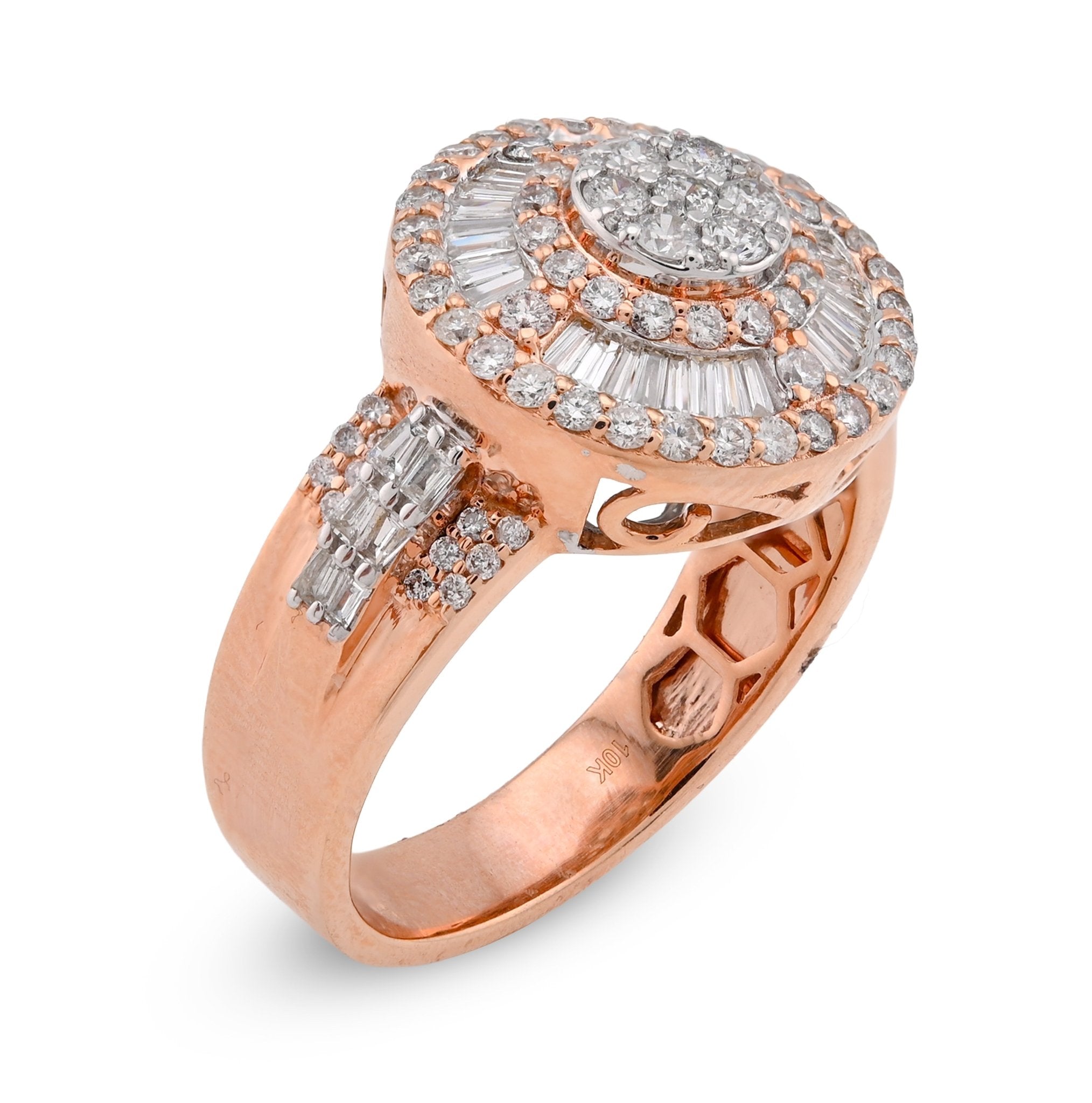 10K Rose Gold 1.25CT Round/Baguette Halo Flower Cluster Natural Diamond Men Pinky Ring - Elite Jewelers - Rings