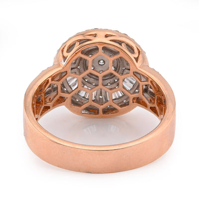 10K Rose Gold 1.25CT Round/Baguette Halo Flower Cluster Natural Diamond Men Pinky Ring - Elite Jewelers - Rings