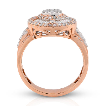 10K Rose Gold 1.25CT Round/Baguette Halo Flower Cluster Natural Diamond Men Pinky Ring - Elite Jewelers - Rings