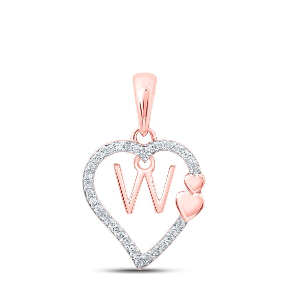 10k Rose Gold 1.27gms 0.1CTW Natural Diamond Initial "W" Heart Pendant Charm - Elite Jewelers - Charms & Pendants
