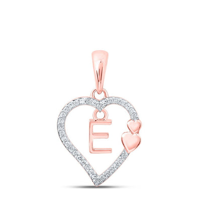 10k Rose Gold 1.28gms 0.1CTW Natural Diamond Initial "E" Heart Pendant Charm - Elite Jewelers - Charms & Pendants