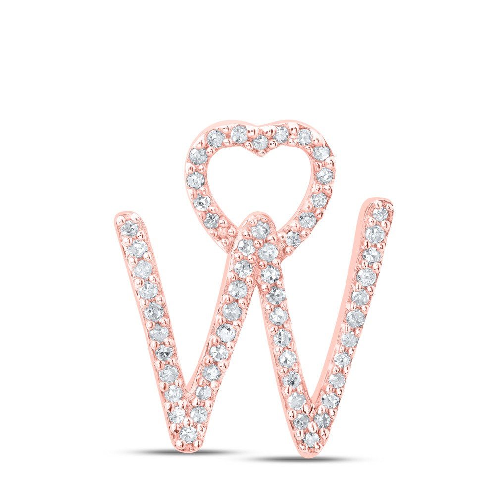 10k Rose Gold 1.29gms 0.17CTW Natural Diamond Initial "W" Heart Pendant Charm - Elite Jewelers - Charms & Pendants