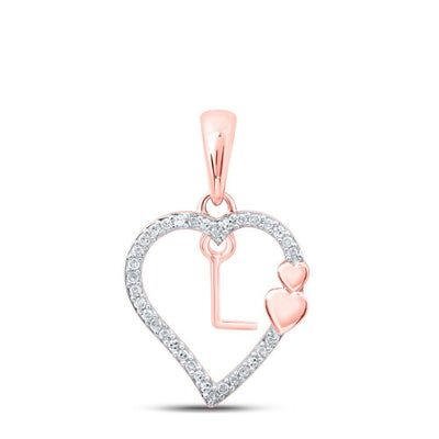 10k Rose Gold 1.29gms 0.1CTW Natural Diamond Initial "L" Heart Pendant Charm - Elite Jewelers - Charms & Pendants