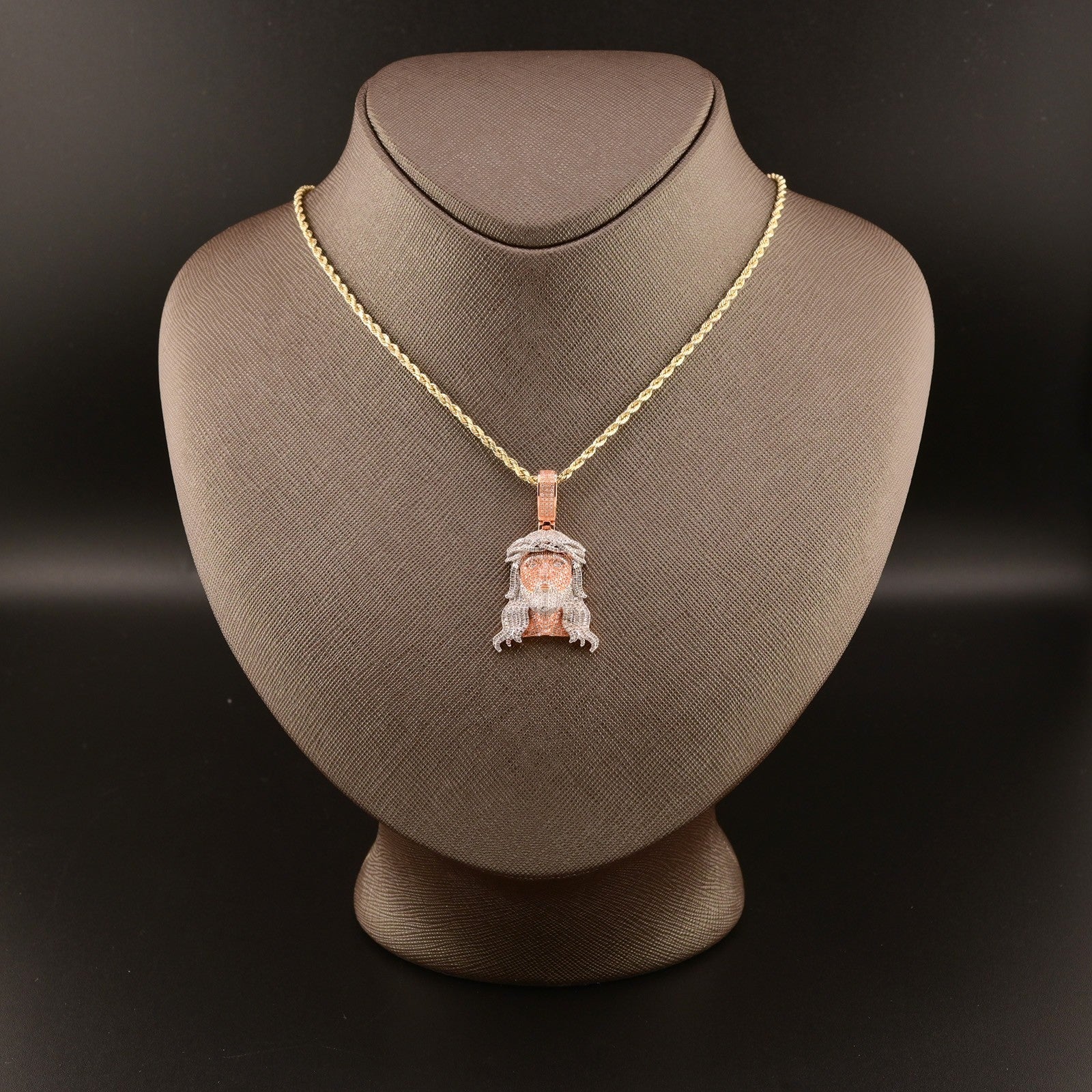 10k Rose Gold 1.2CTW Natural Round Diamond Jesus Head Pendant 7.3g Charm - Elite Jewelers - Charms & Pendants