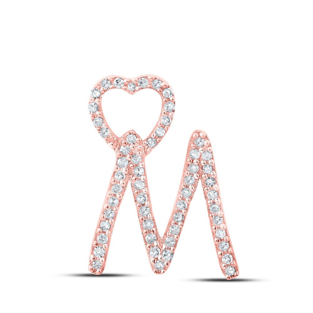 10k Rose Gold 1.2gms 0.16CTW Natural Diamond Initial "M" Heart Pendant Charm - Elite Jewelers - Charms & Pendants