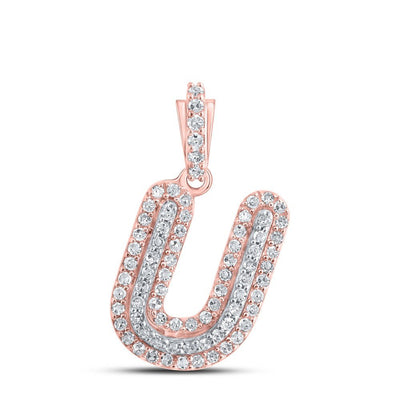 10k Rose Gold 1.2gms 0.18CTW Natural Diamond Initial "U" Letter Pendant Charm - Elite Jewelers - Charms & Pendants