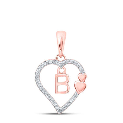 10k Rose Gold 1.2gms 0.1CTW Natural Diamond Initial "B" Heart Pendant Charm - Elite Jewelers - Charms & Pendants