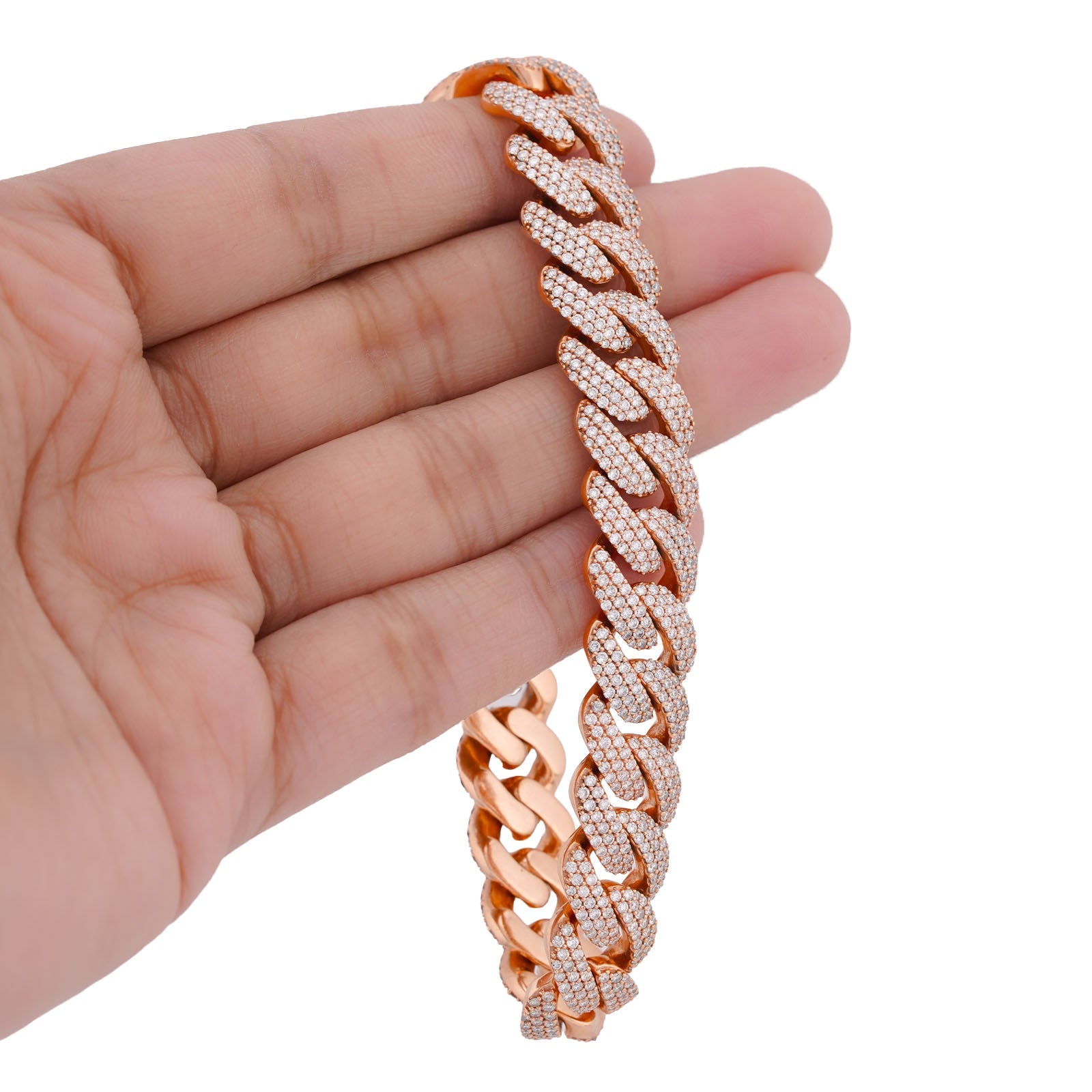 10K Rose Gold 12MM 9.64CT Natural Diamond Cuban Link 8" men Bracelet - Elite Jewelers-Bracelets