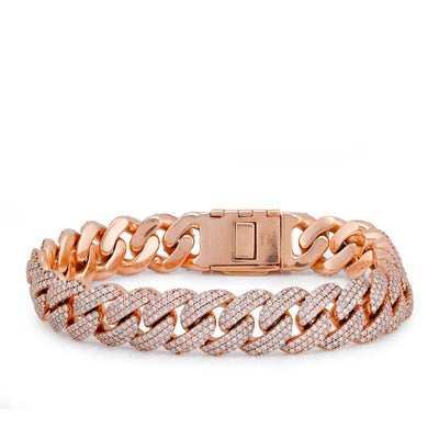 10K Rose Gold 12MM 9.64CT Natural Diamond Cuban Link 8" men Bracelet - Elite Jewelers-Bracelets