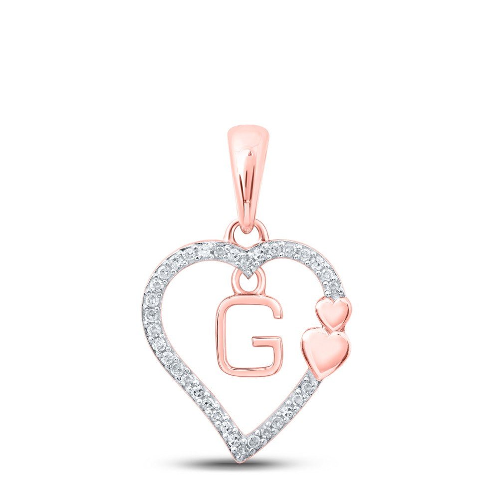 10k Rose Gold 1.32gms 0.1CTW Natural Diamond Initial "G" Heart Pendant Charm - Elite Jewelers - Charms & Pendants