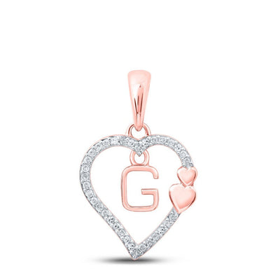 10k Rose Gold 1.32gms 0.1CTW Natural Diamond Initial "G" Heart Pendant Charm - Elite Jewelers - Charms & Pendants