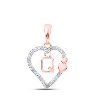 10k Rose Gold 1.32gms 0.1CTW Natural Diamond Initial "Q" Heart Pendant Charm - Elite Jewelers - Charms & Pendants
