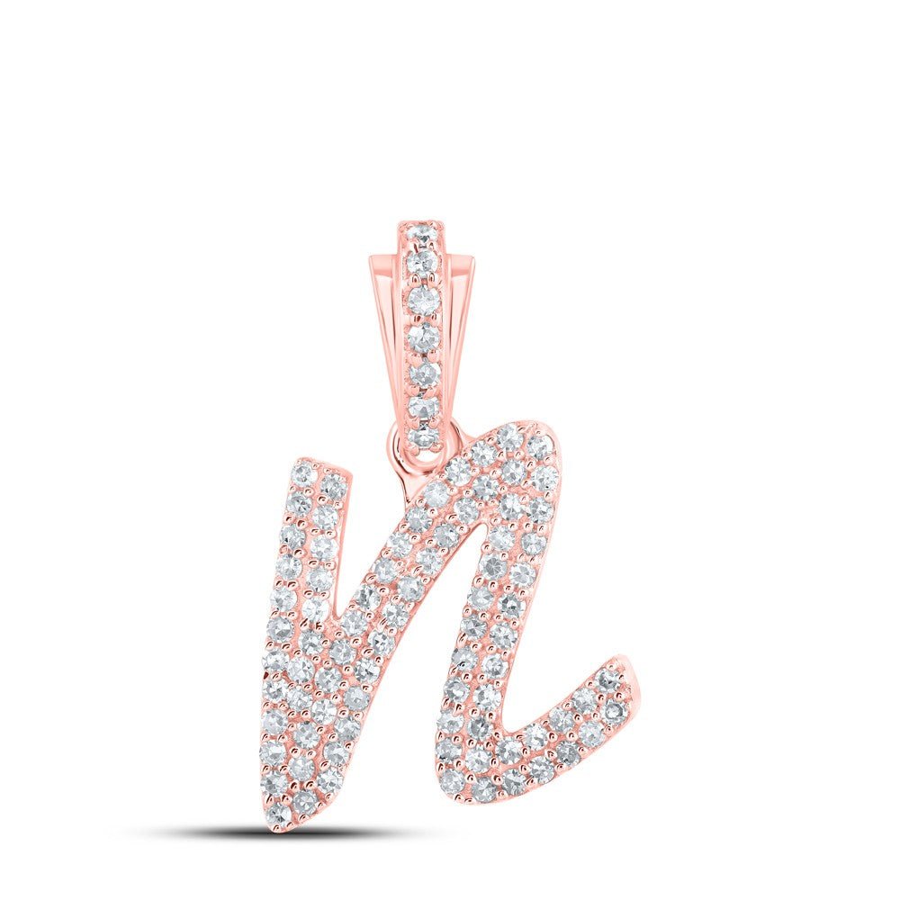 10k Rose Gold 1.32gms 0.35CTW Natural Diamond Initial "N" Letter Pendant Charm - Elite Jewelers - Charms & Pendants