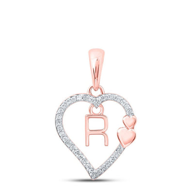 10k Rose Gold 1.3gms 0.1CTW Natural Diamond Initial "R" Heart Pendant Charm - Elite Jewelers - Charms & Pendants