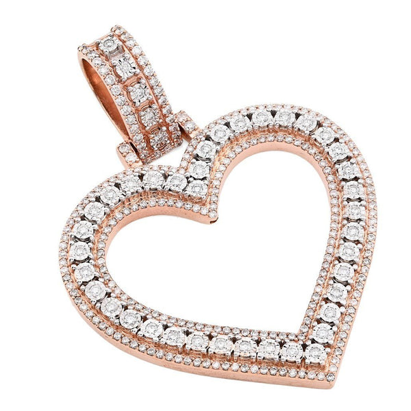 10k Rose Gold 1.5CTW Natural Diamond Heart Shaped Pendant For Womens 19.8g Charm - Elite Jewelers - Charms & Pendants