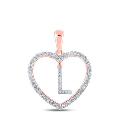 10k Rose Gold 1.75g 0.23CTW Natural Diamond Initial "L" Pendant Heart Charm - Elite Jewelers - Charms & Pendants