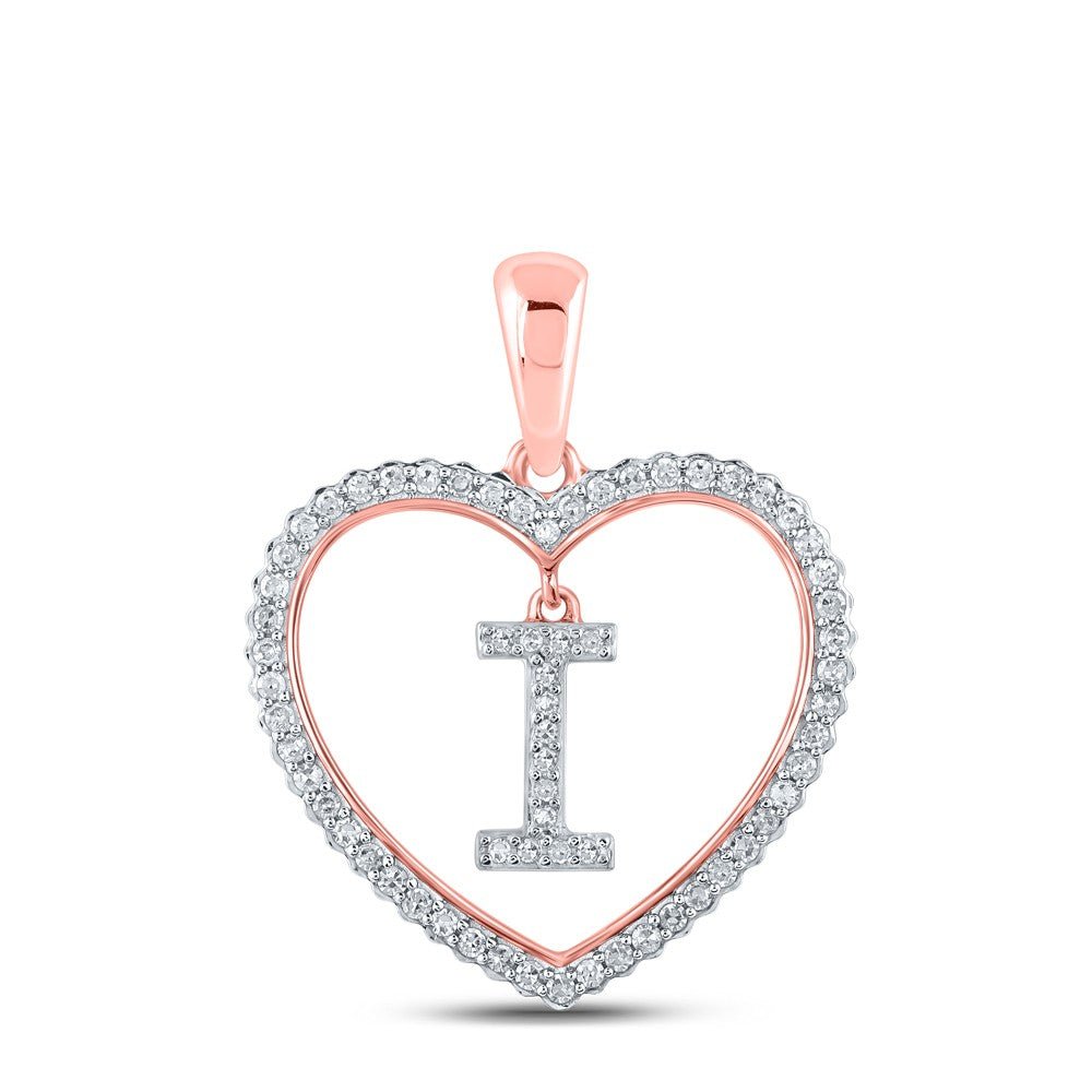 10k Rose Gold 1.79g 0.26CTW Natural Diamond Initial "I" Pendant Heart Charm - Elite Jewelers - Charms & Pendants