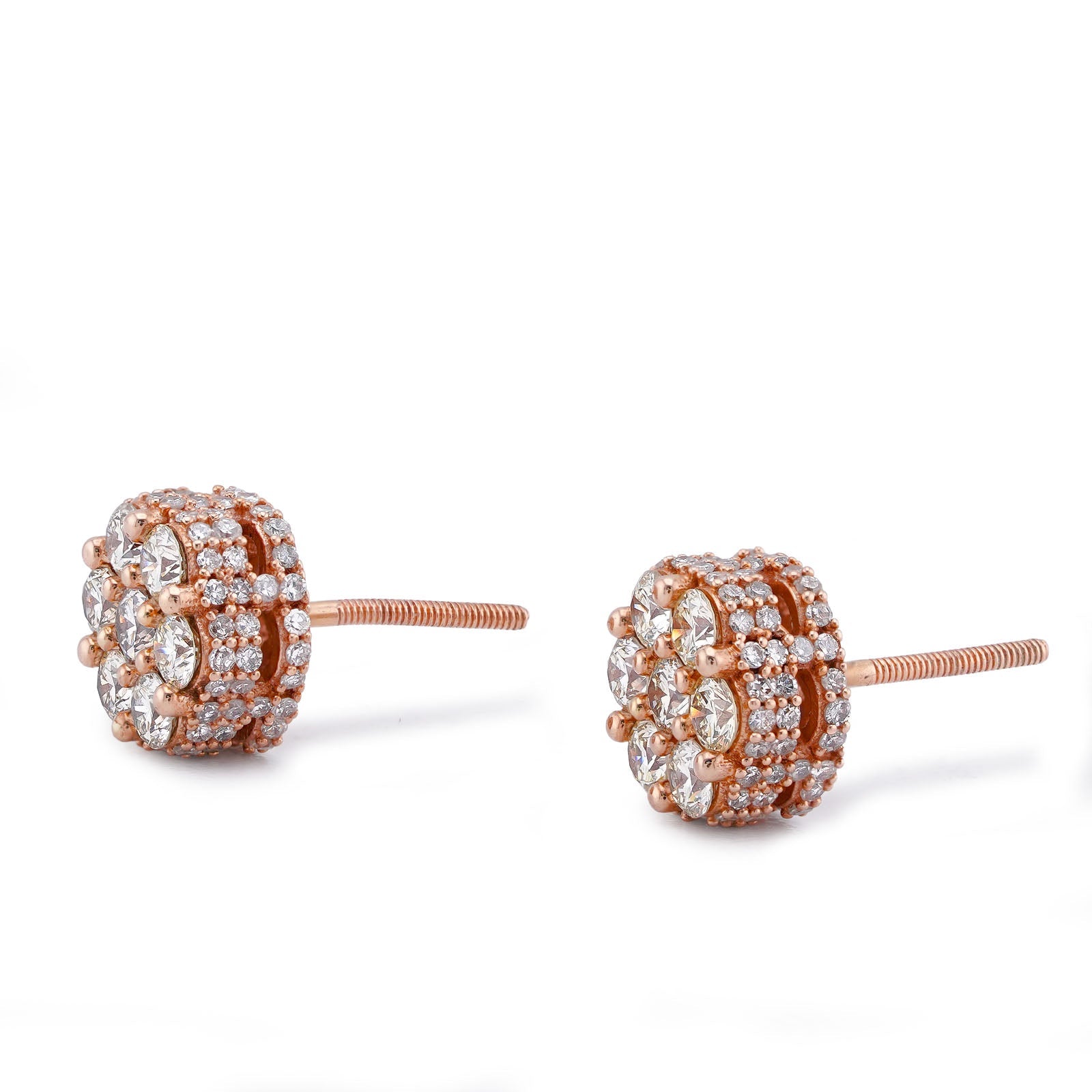 10K Rose Gold 1.80CT Natural Diamond 7 Diamond Flower Side Diamond Men Women Earrings - Elite Jewelers-Earrings