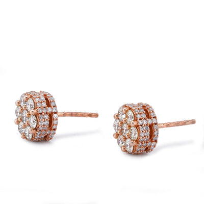 10K Rose Gold 1.80CT Natural Diamond 7 Diamond Flower Side Diamond Men Women Earrings - Elite Jewelers-Earrings