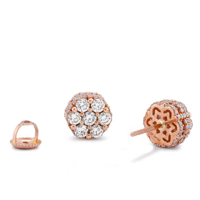 10K Rose Gold 1.80CT Natural Diamond 7 Diamond Flower Side Diamond Men Women Earrings - Elite Jewelers-Earrings