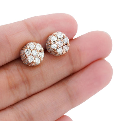 10K Rose Gold 1.80CT Natural Diamond 7 Diamond Flower Side Diamond Men Women Earrings - Elite Jewelers-Earrings